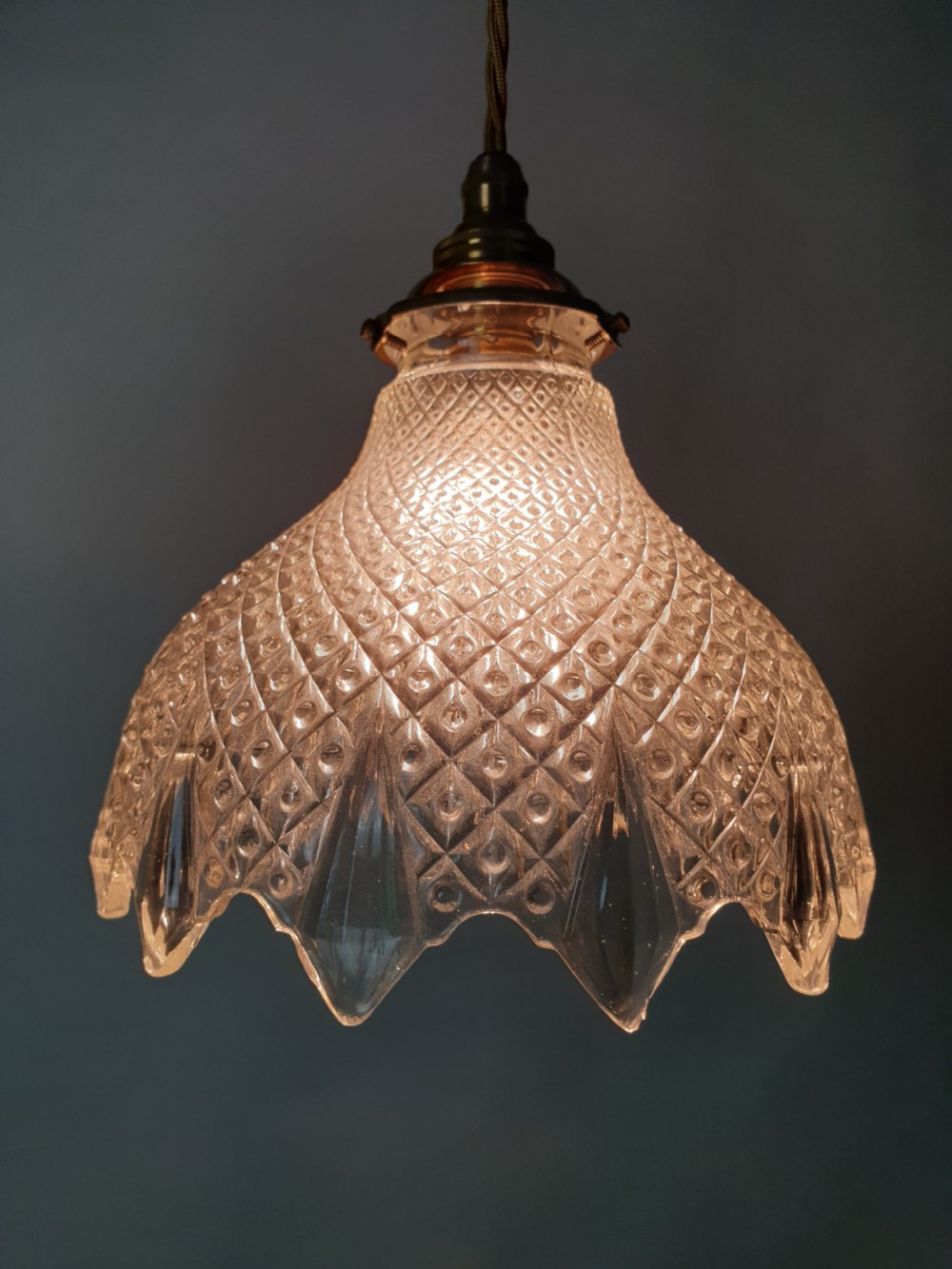 c1920 Glass Pendant Ceiling Light, Rewired  View VIII