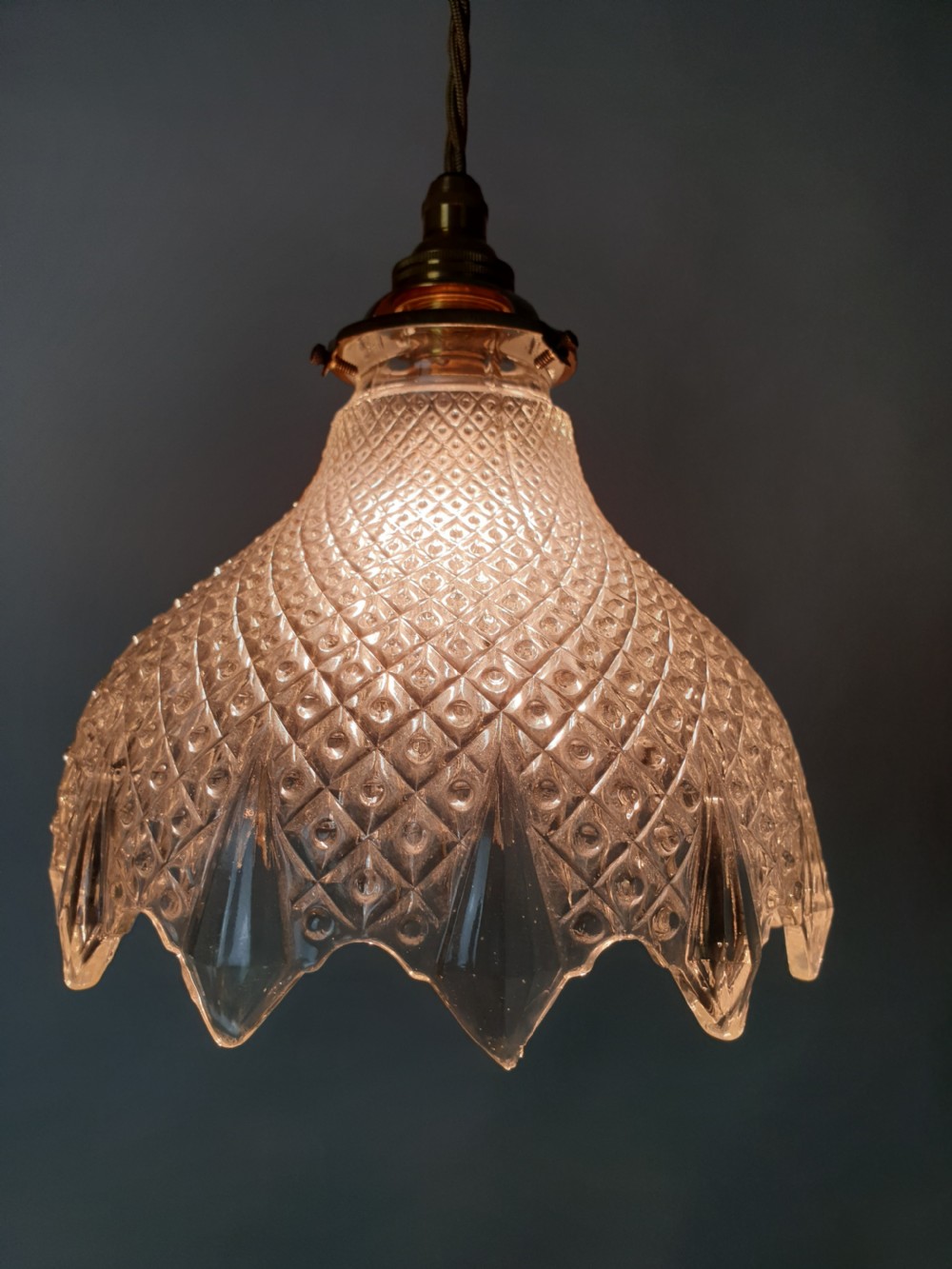 c1920 Glass Pendant Ceiling Light, Rewired  View IX