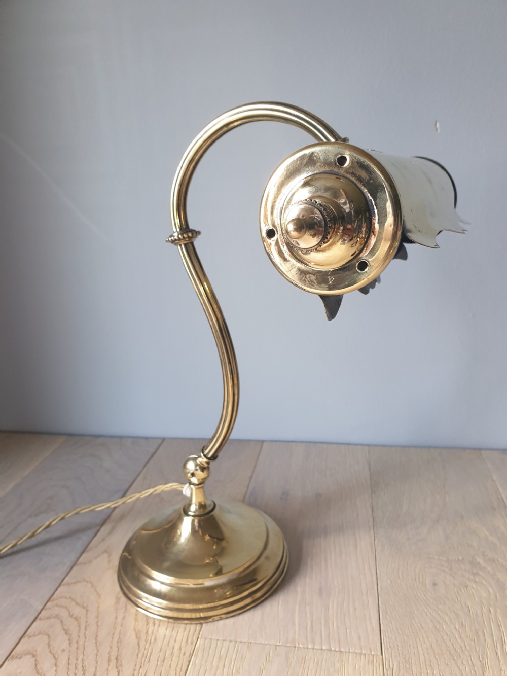 Quality French Brass Piano Desk Lamp, Rewired and PAT tested  View IX