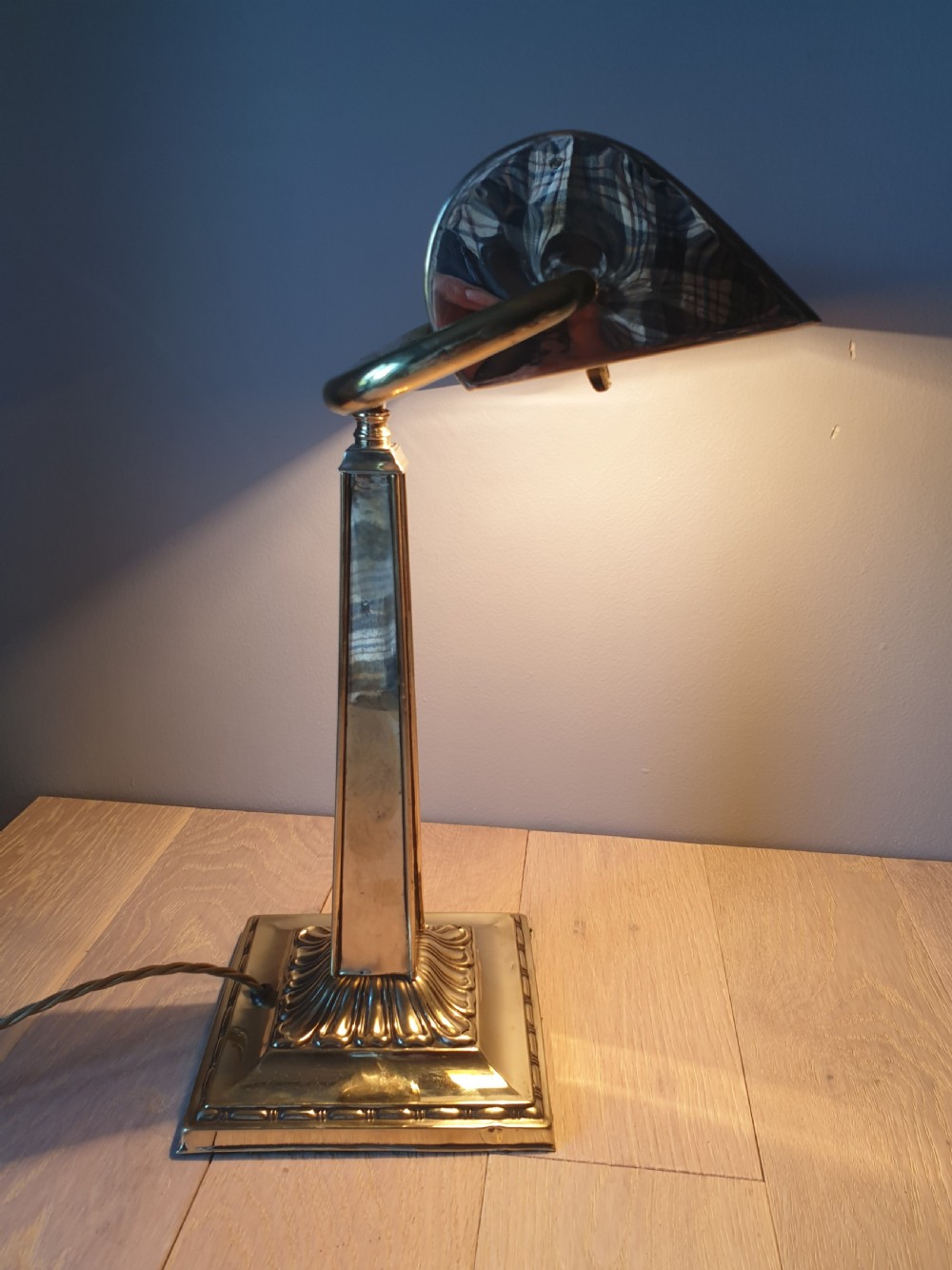 c1910 Brass Bankers Desk Lamp, Rewired and PAT tested  View II