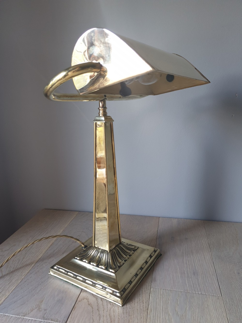 c1910 Brass Bankers Desk Lamp, Rewired and PAT tested  View III