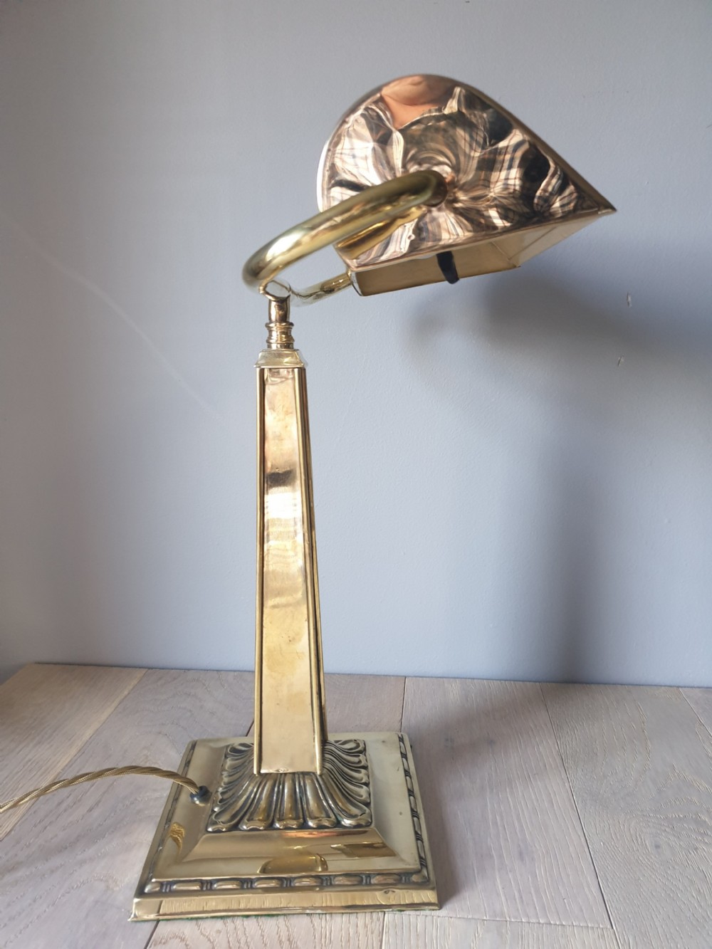 c1910 Brass Bankers Desk Lamp, Rewired and PAT tested  View V