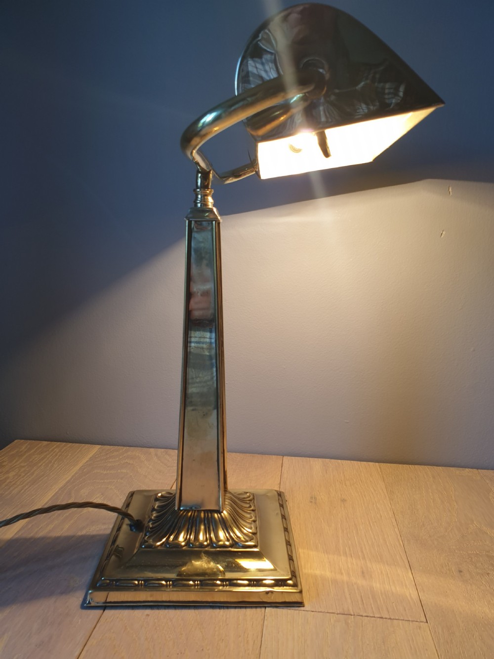 c1910 Brass Bankers Desk Lamp, Rewired and PAT tested  View VI