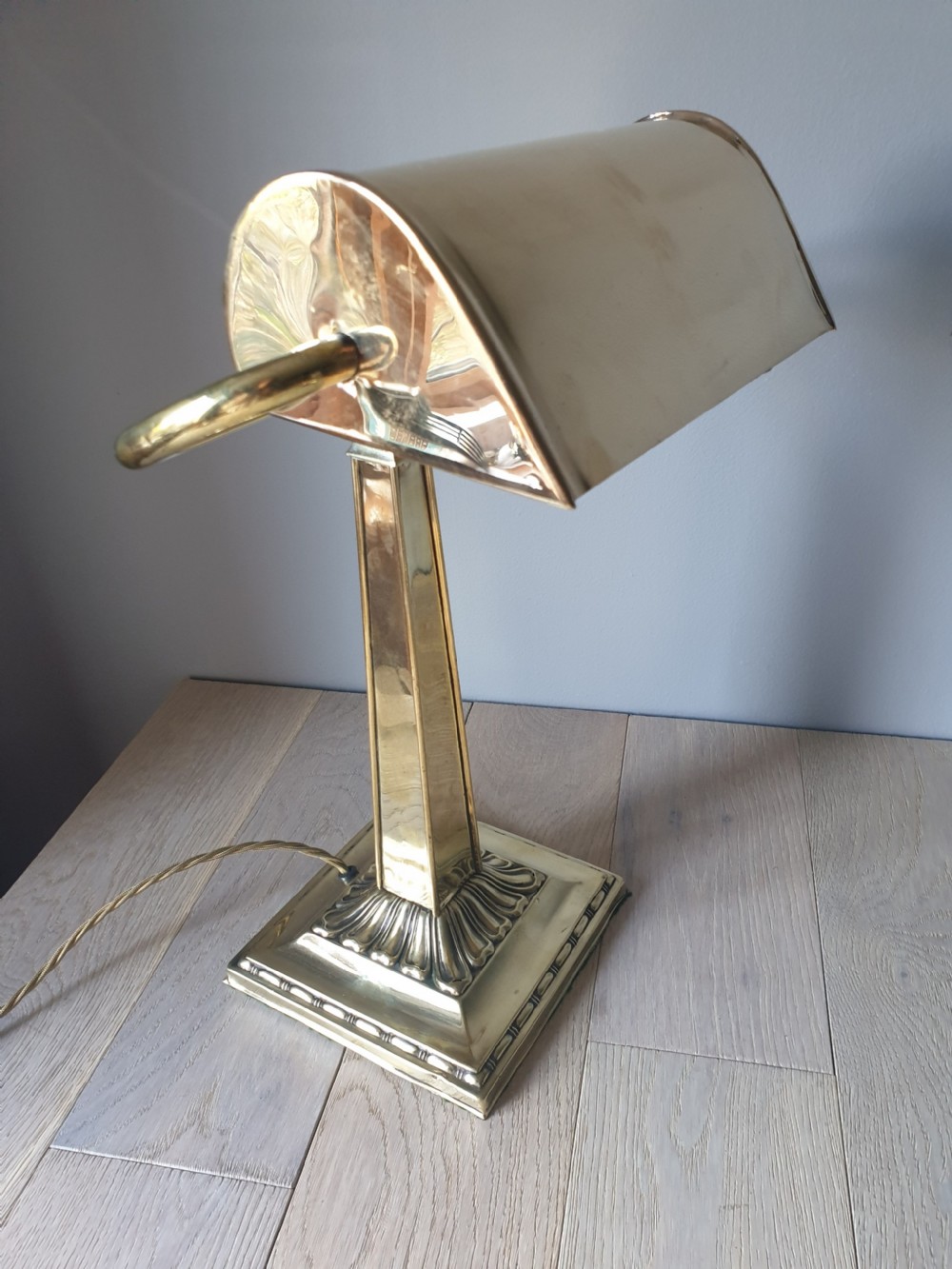 c1910 Brass Bankers Desk Lamp, Rewired and PAT tested  View IX