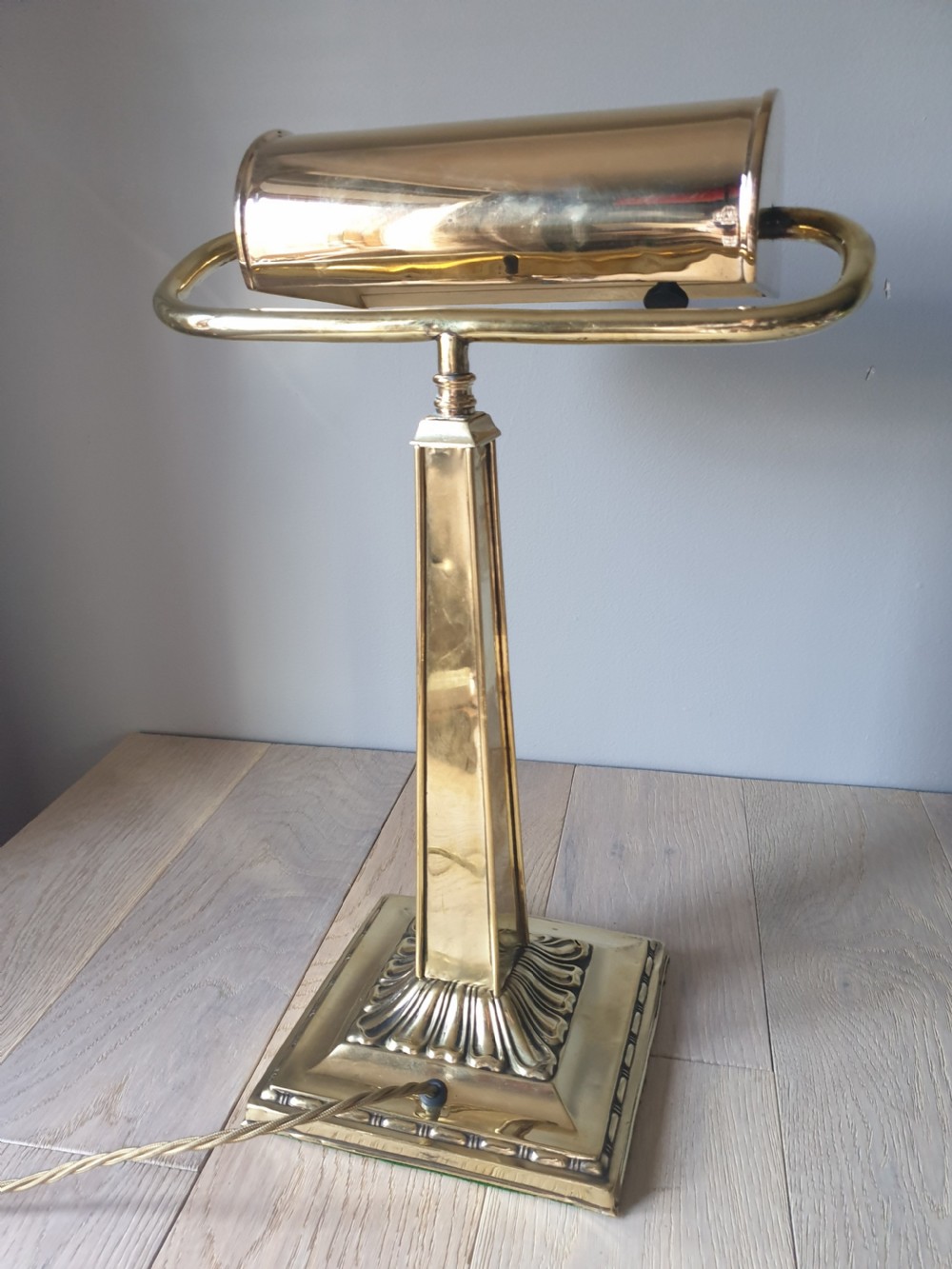 c1910 Brass Bankers Desk Lamp, Rewired and PAT tested  View X