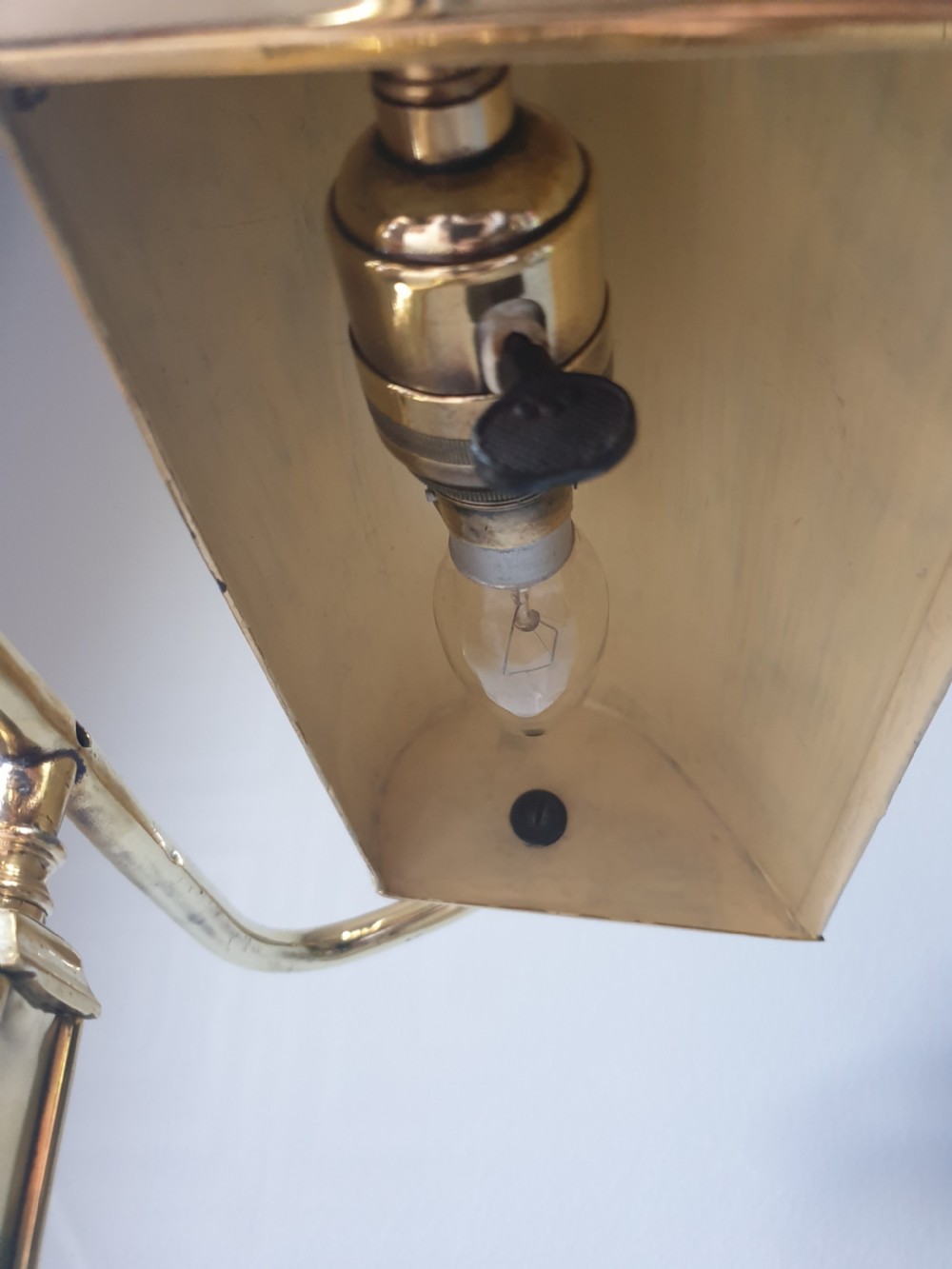 c1910 Brass Bankers Desk Lamp, Rewired and PAT tested  View XII