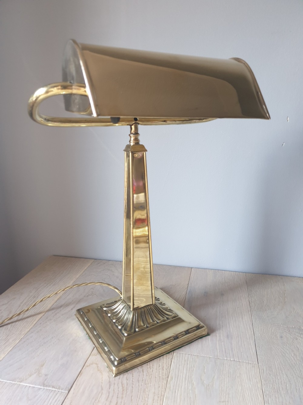 c1910 Brass Bankers Desk Lamp, Rewired and PAT tested  View XIII