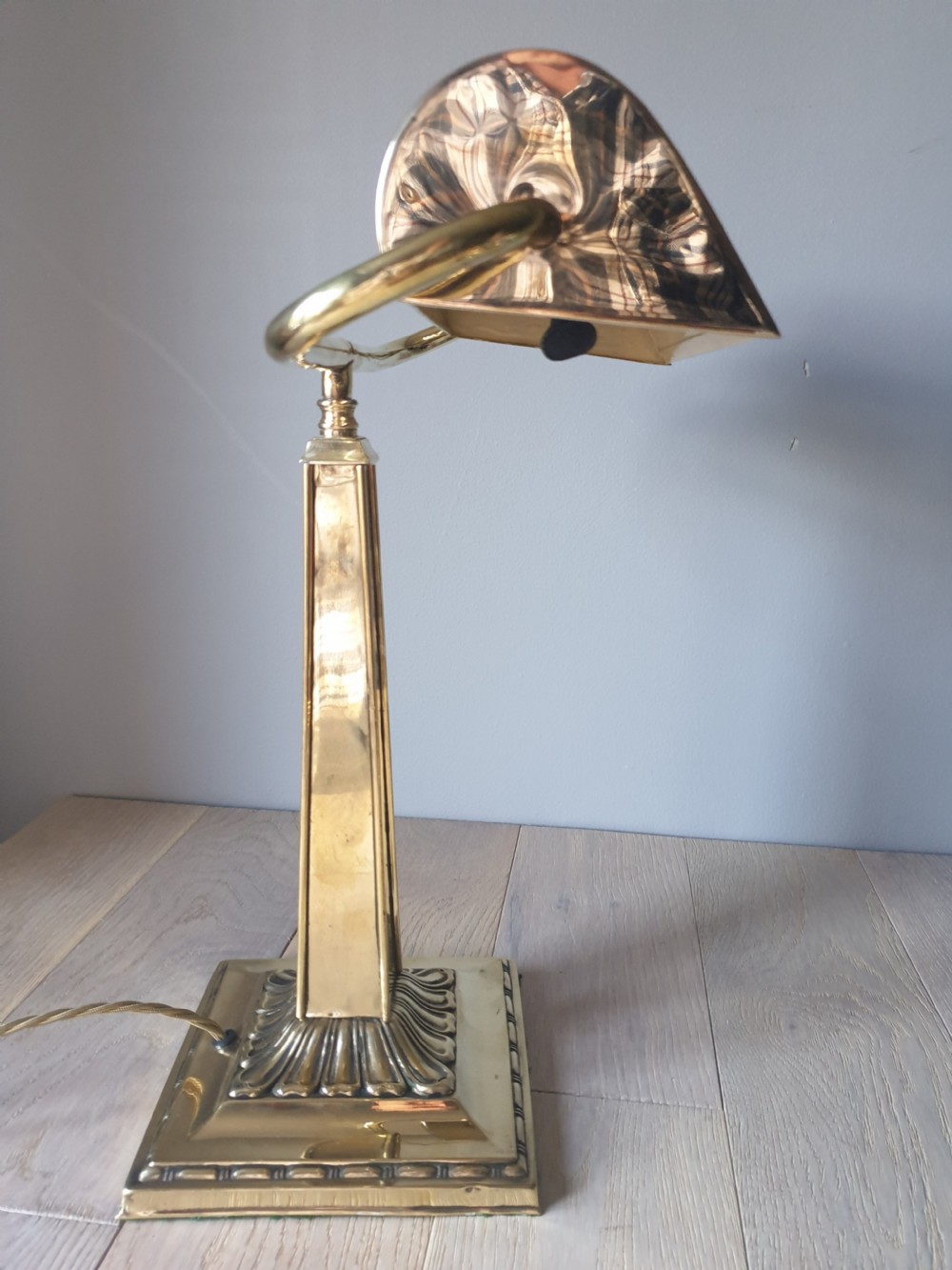 c1910 Brass Bankers Desk Lamp, Rewired and PAT tested  View XIV