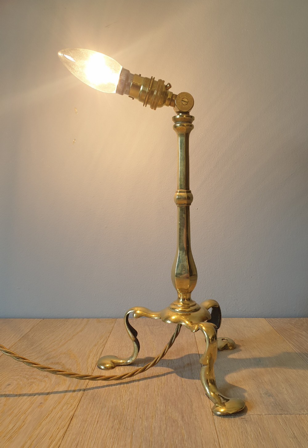 Faraday & Son Brass Adjustable Pullman Table Lamp, Rewired and PAT tested  View V