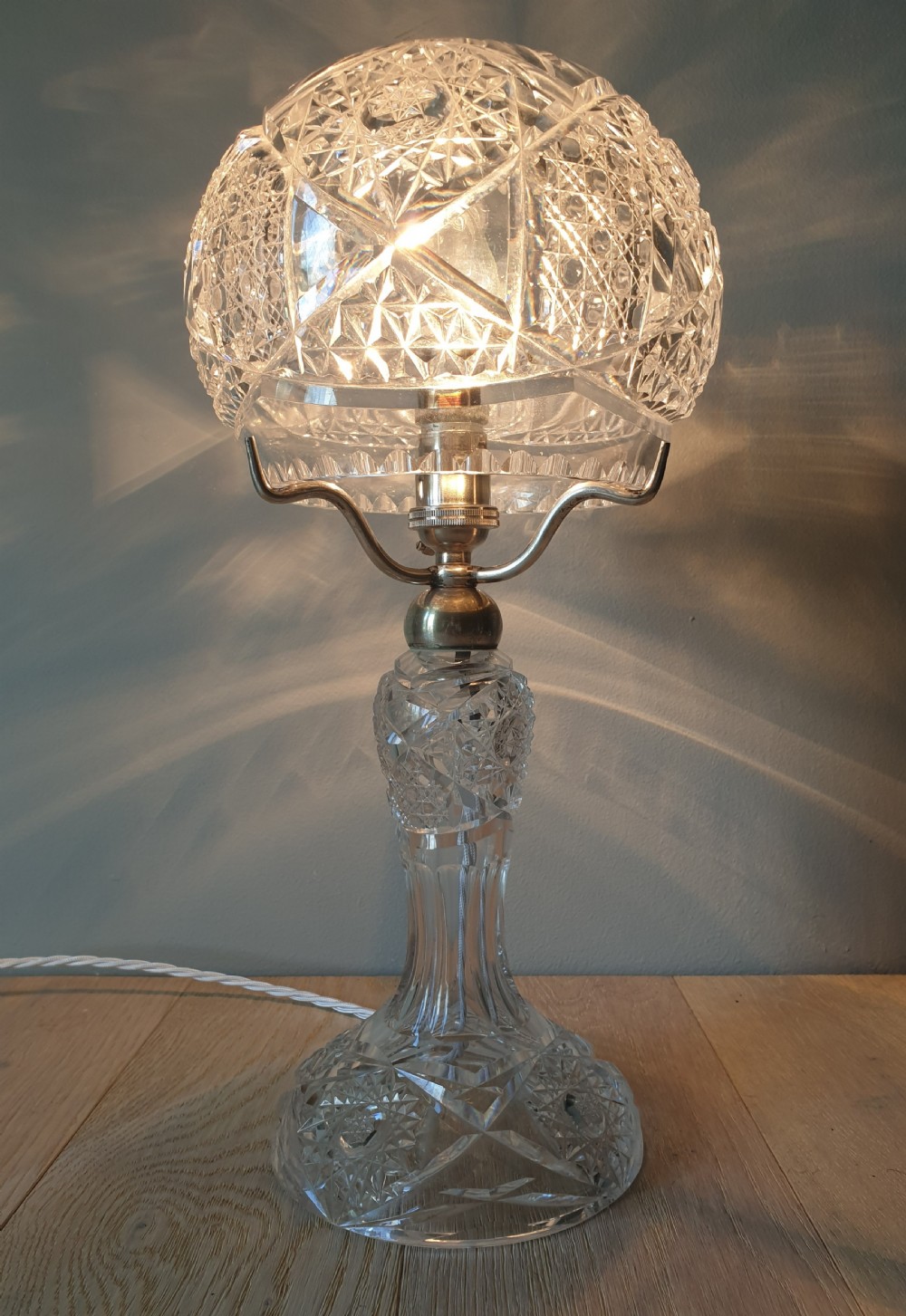 Cut Crystal Mushroom Tiffany Table Lamp, Rewired and PAT tested  View IV