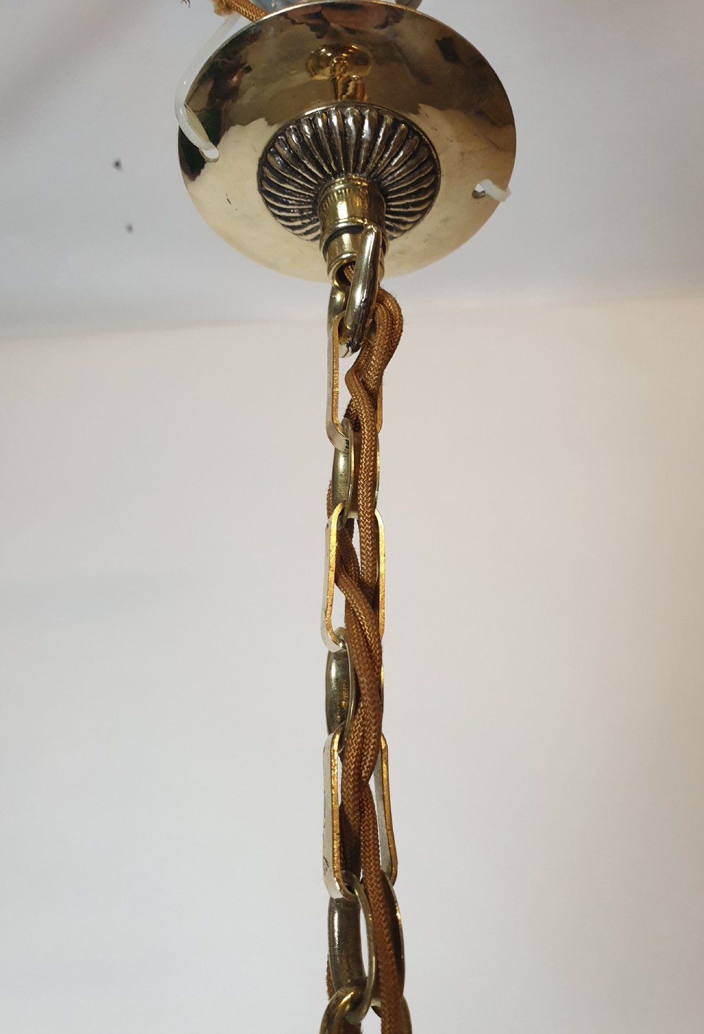 c1910 Cut Crystal Glass Ceiling Pendant Light with Original Gallery, Rewired  View IV