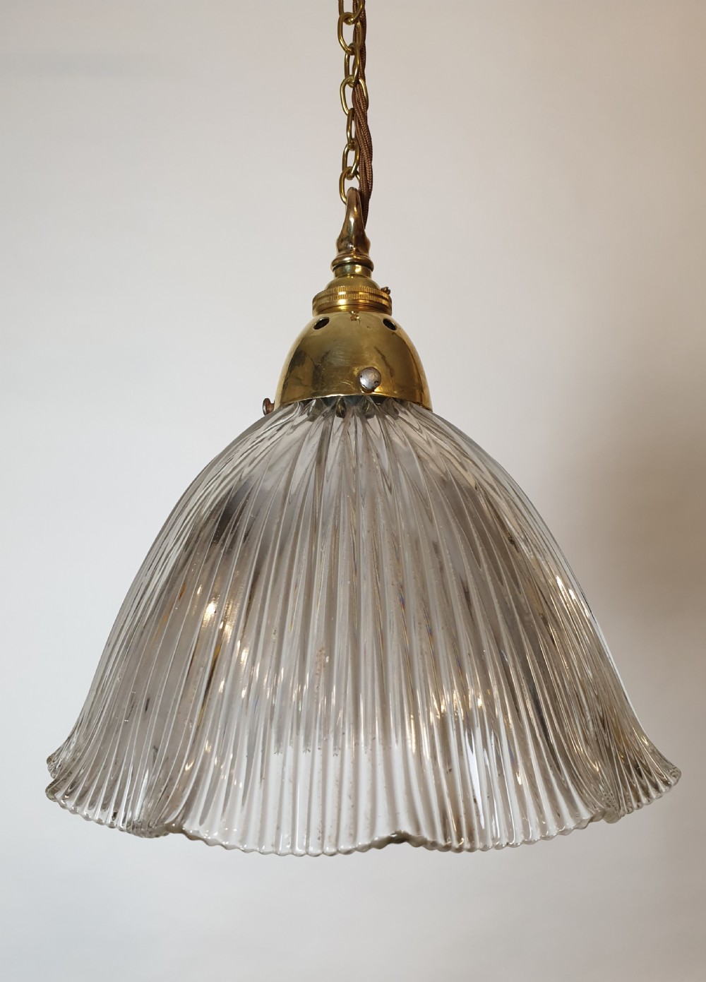 c1910 Holophane Ceiling Light with Original Brass Gallery, Rewired 