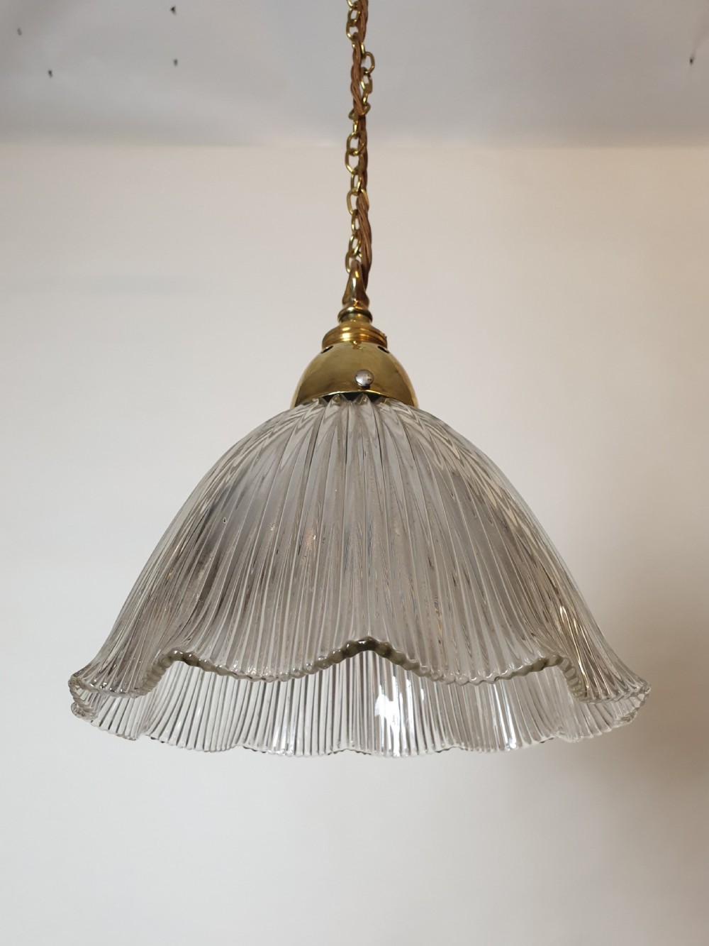 c1910 Holophane Ceiling Light with Original Brass Gallery, Rewired  View II