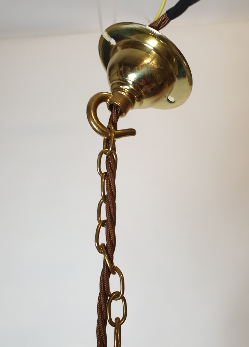 c1910 Holophane Ceiling Light with Original Brass Gallery, Rewired  View V