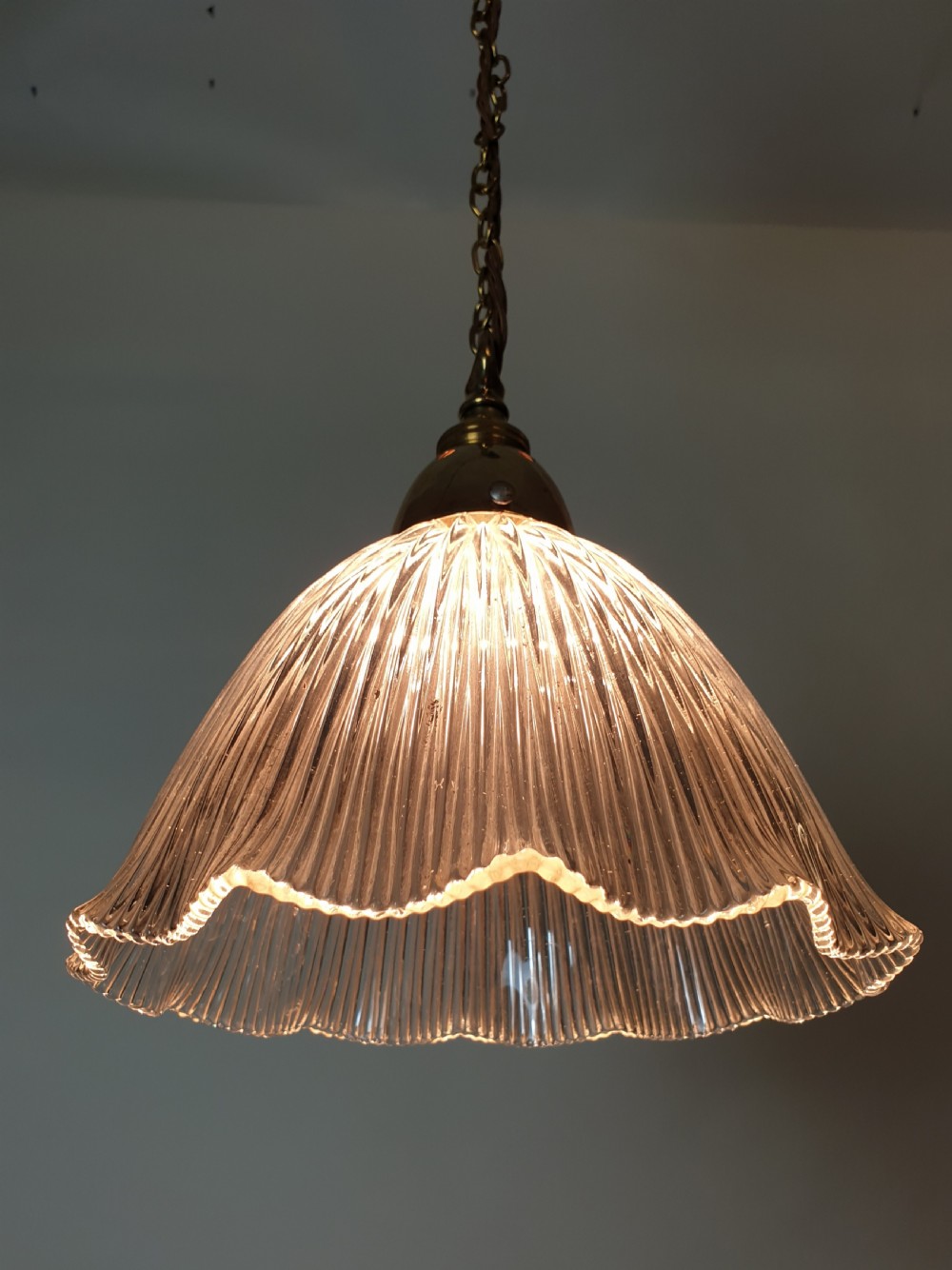 c1910 Holophane Ceiling Light with Original Brass Gallery, Rewired  View VI