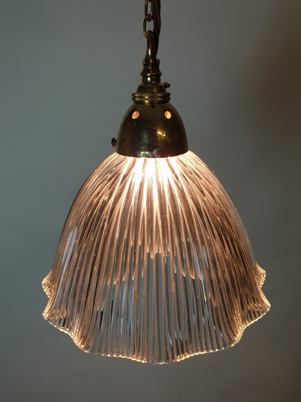 c1910 Holophane Ceiling Light with Original Brass Gallery, Rewired  View VII
