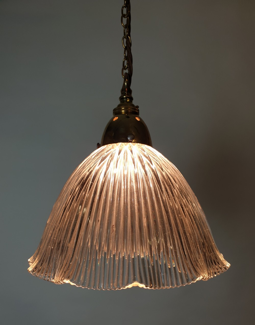 c1910 Holophane Ceiling Light with Original Brass Gallery, Rewired  View VIII