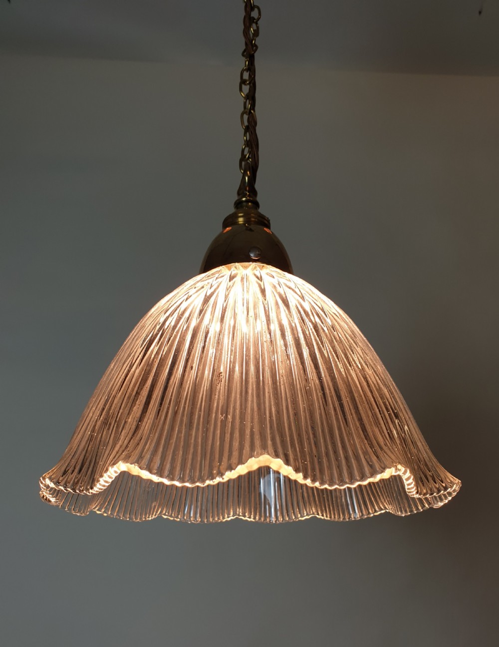 c1910 Holophane Ceiling Light with Original Brass Gallery, Rewired  View IX