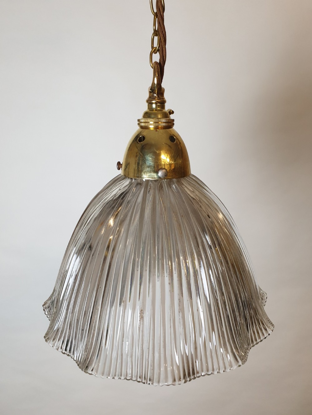 c1910 Holophane Ceiling Light with Original Brass Gallery, Rewired  View X