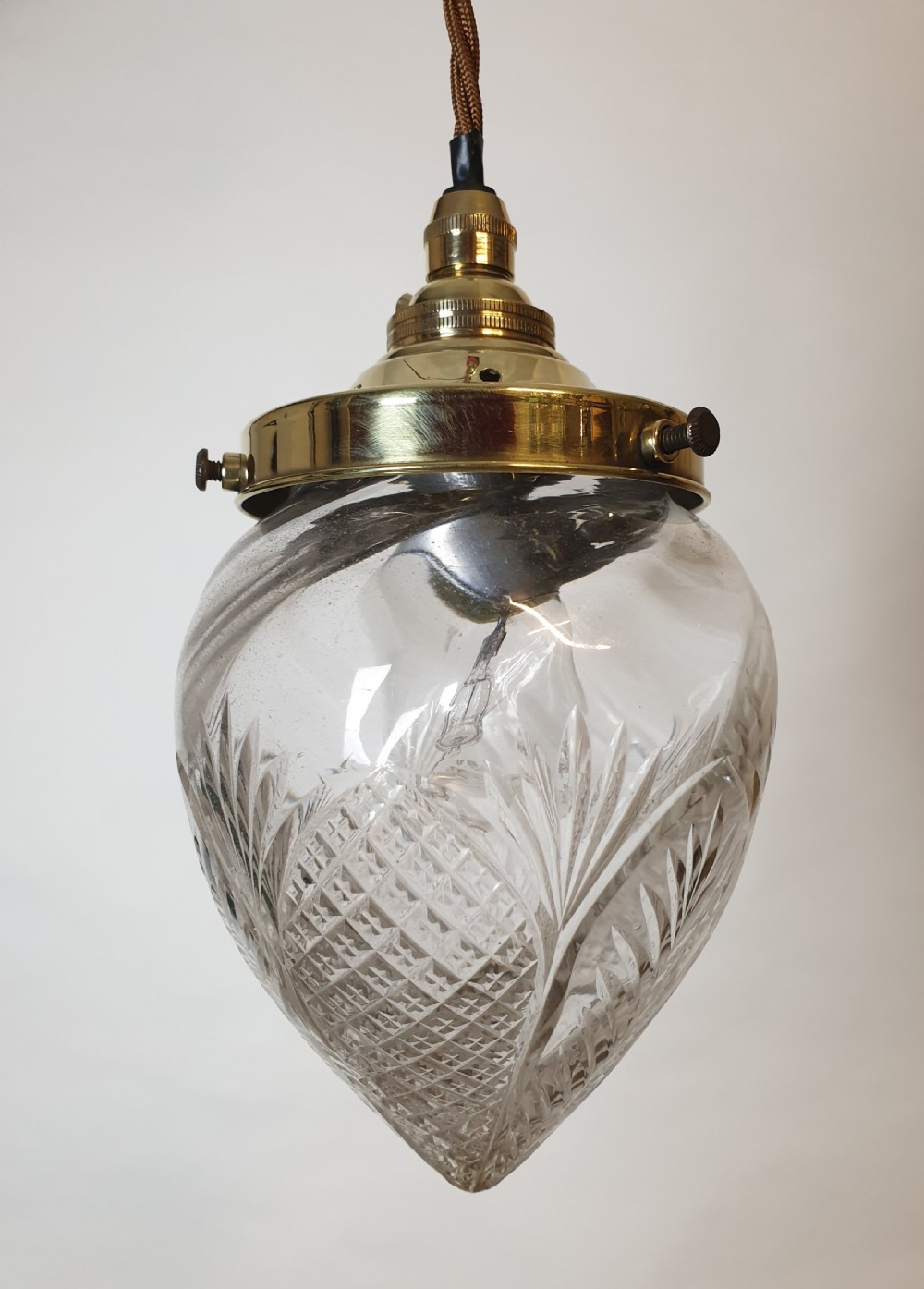 Small Cut Crystal Glass Ceiling Pendant Light, Rewired 