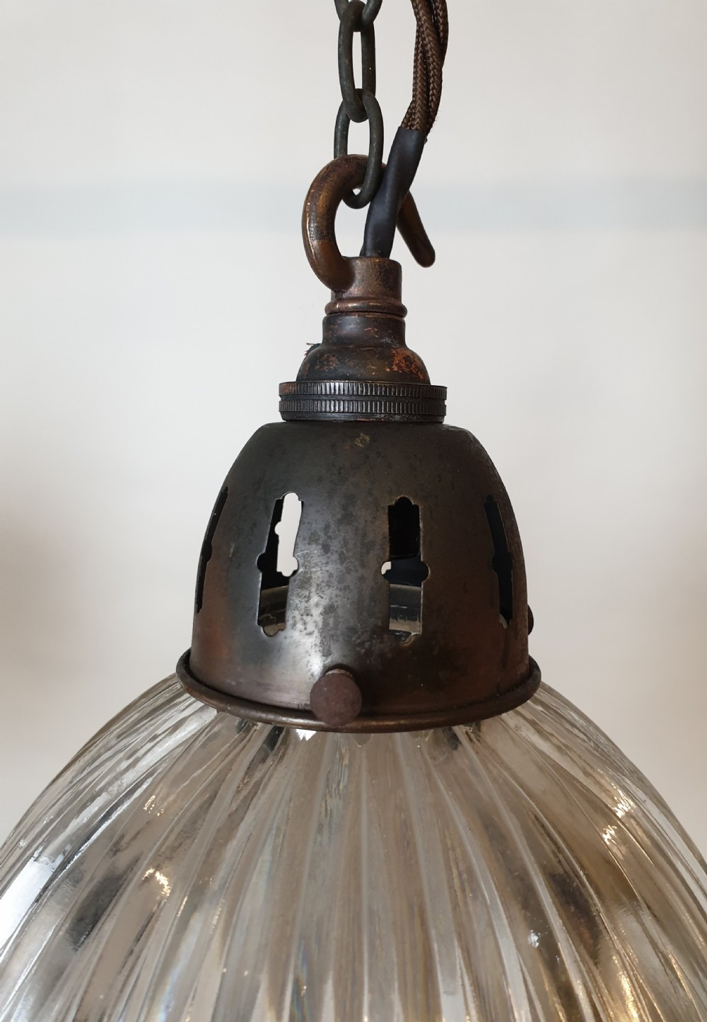 Set of 4 Holophane Ceiling Lights with Distressed Galleries, Rewired  View IV