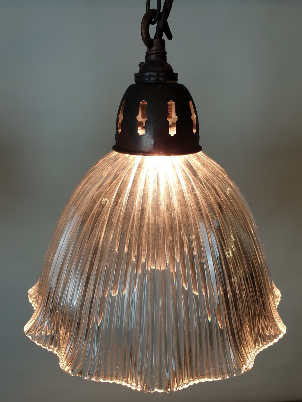 Set of 4 Holophane Ceiling Lights with Distressed Galleries, Rewired  View VI