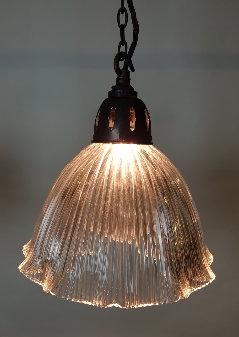 Set of 4 Holophane Ceiling Lights with Distressed Galleries, Rewired  View VII