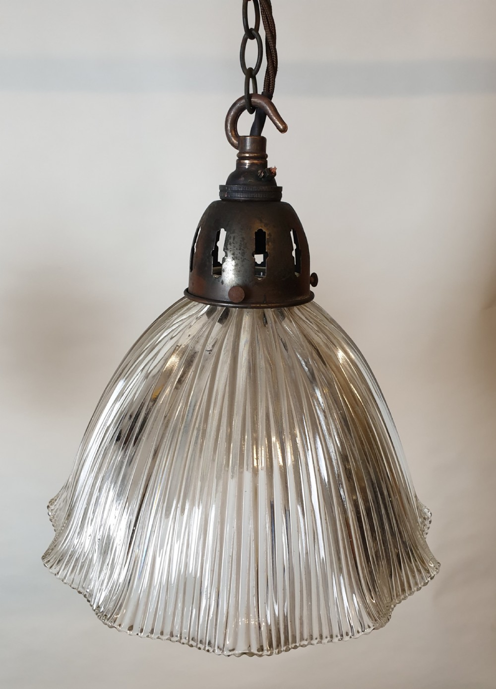 Set of 4 Holophane Ceiling Lights with Distressed Galleries, Rewired  View X