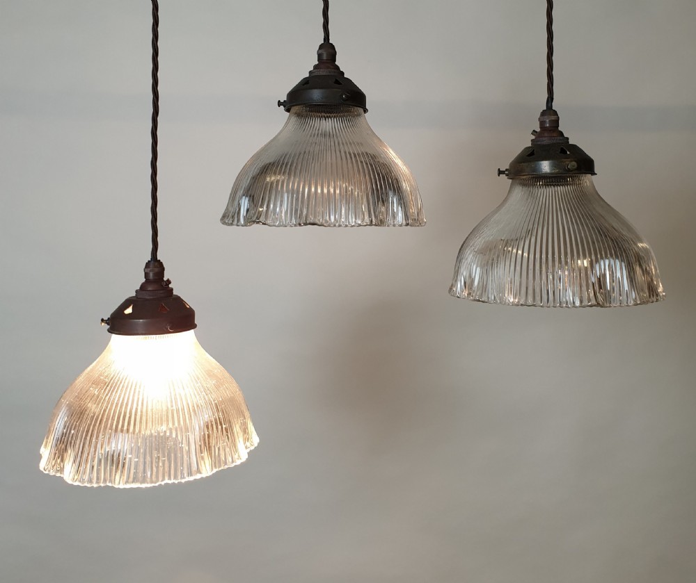 Set of 3 Prism Pendant Ceiling Lights, Rewired 