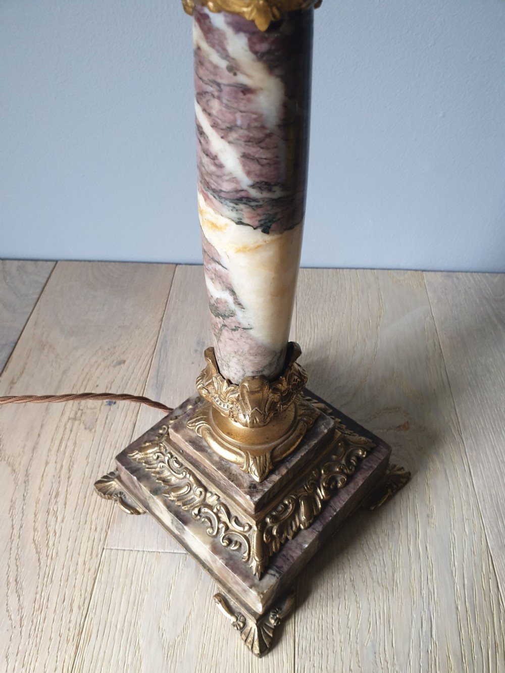 Italian Gilt Brass Marble Column Table Lamp, Rewired and PAT tested  View III