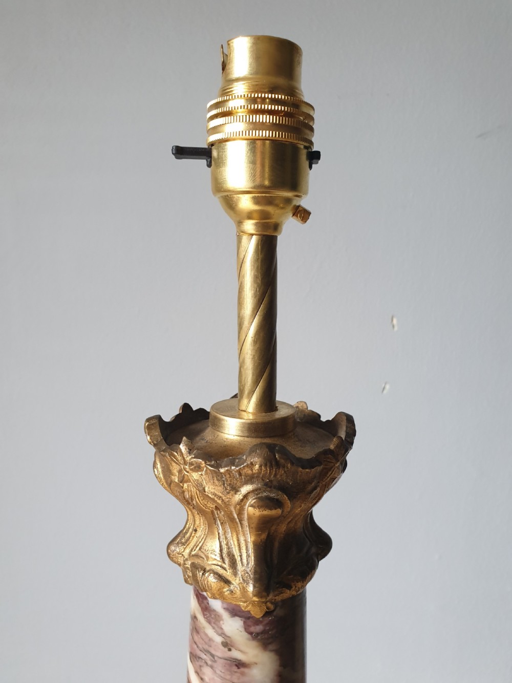 Italian Gilt Brass Marble Column Table Lamp, Rewired and PAT tested  View IV
