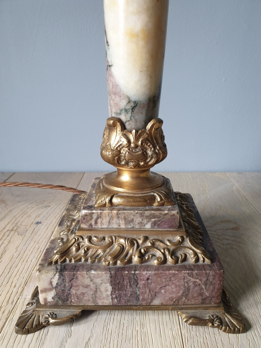 Italian Gilt Brass Marble Column Table Lamp, Rewired and PAT tested  View VII
