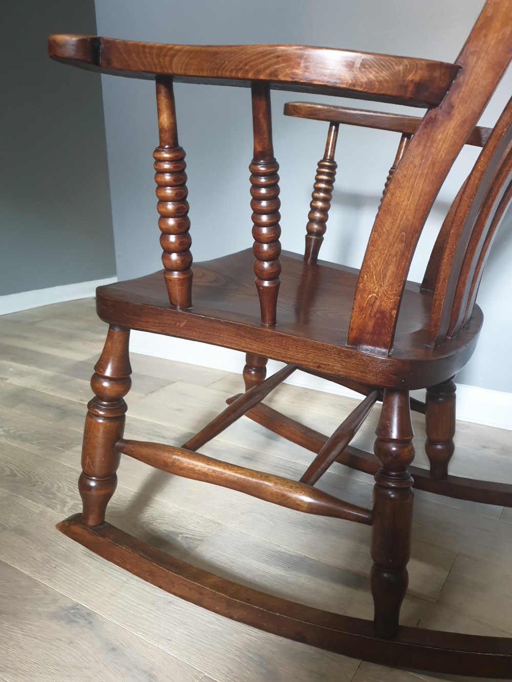 Victorian Bobbin Ash & Elm Splat Back Rocking Chair View VIII