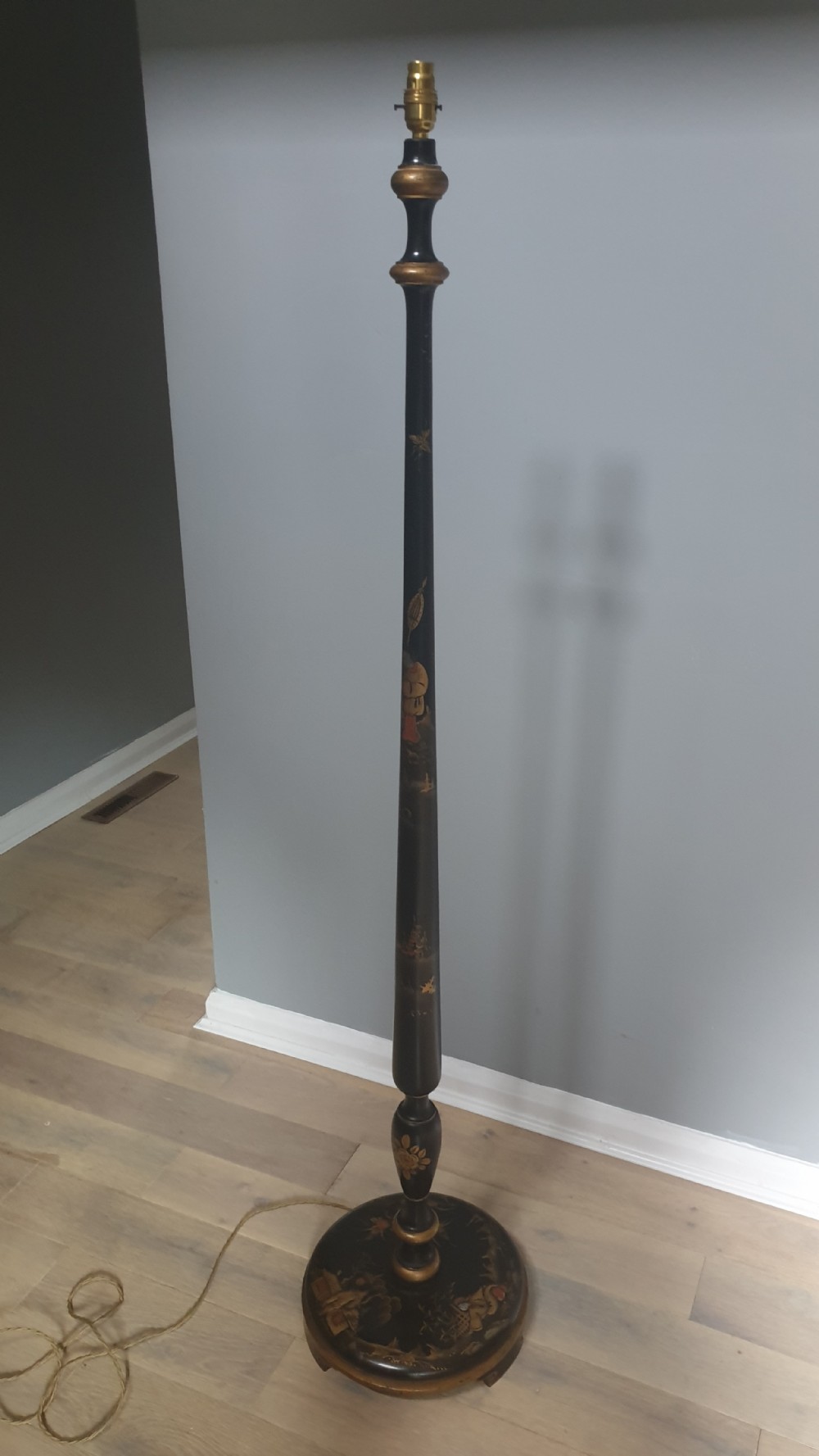 1920s Ebonised Chinese Decorated Standard Lamp, Rewired and PAT tested 