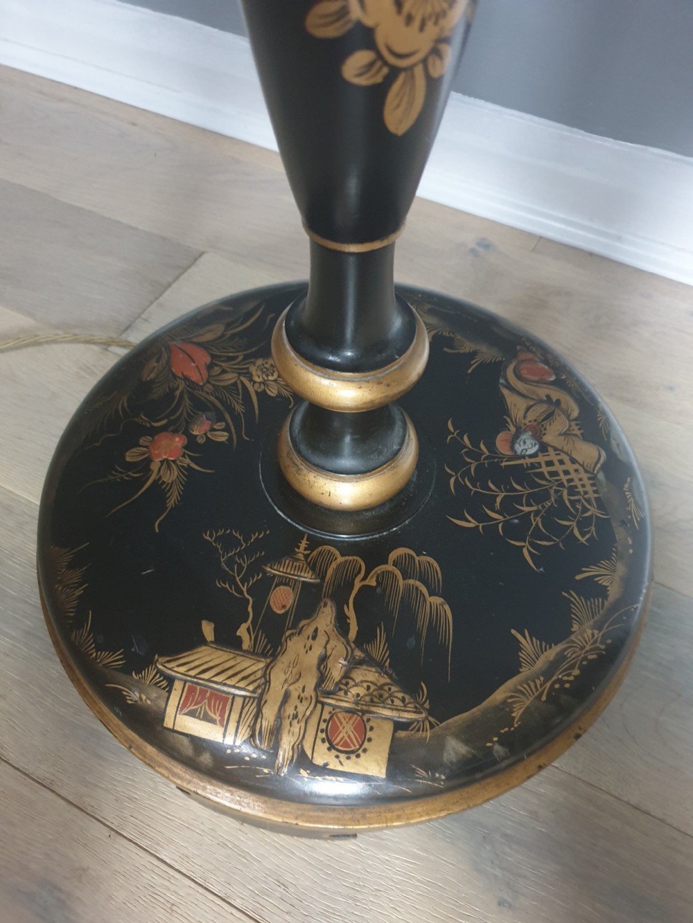 1920s Ebonised Chinese Decorated Standard Lamp, Rewired and PAT tested  View IV