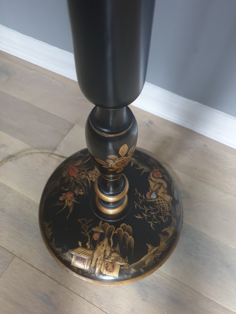 1920s Ebonised Chinese Decorated Standard Lamp, Rewired and PAT tested  View VI