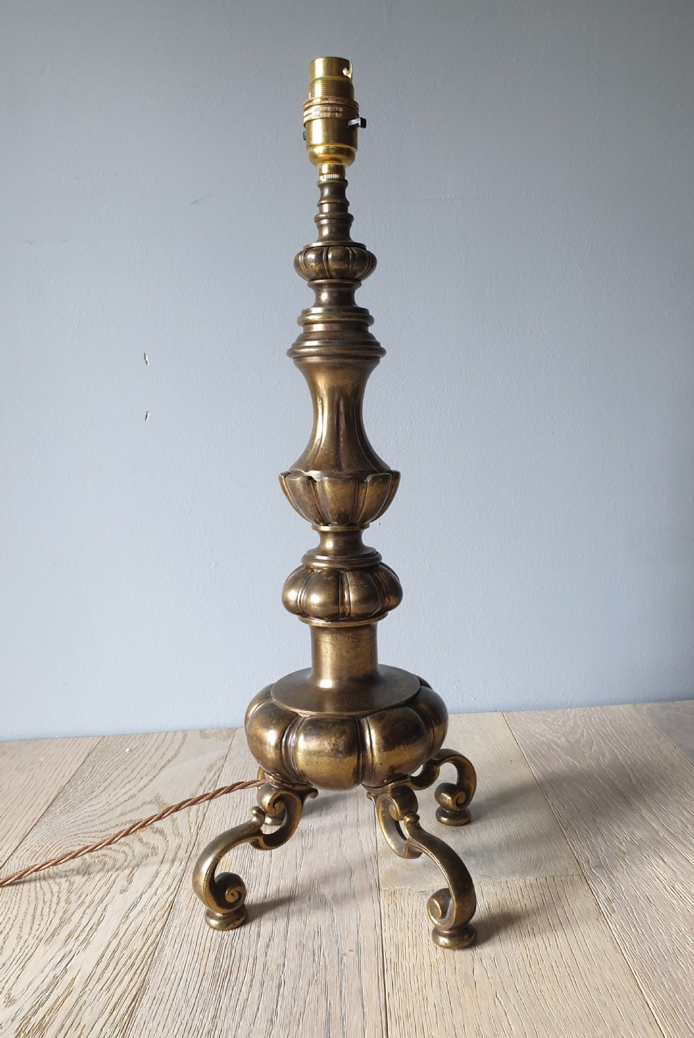 Tall Very Heavy Solid Aged Brass Table Lamp, Rewired and PAT tested 