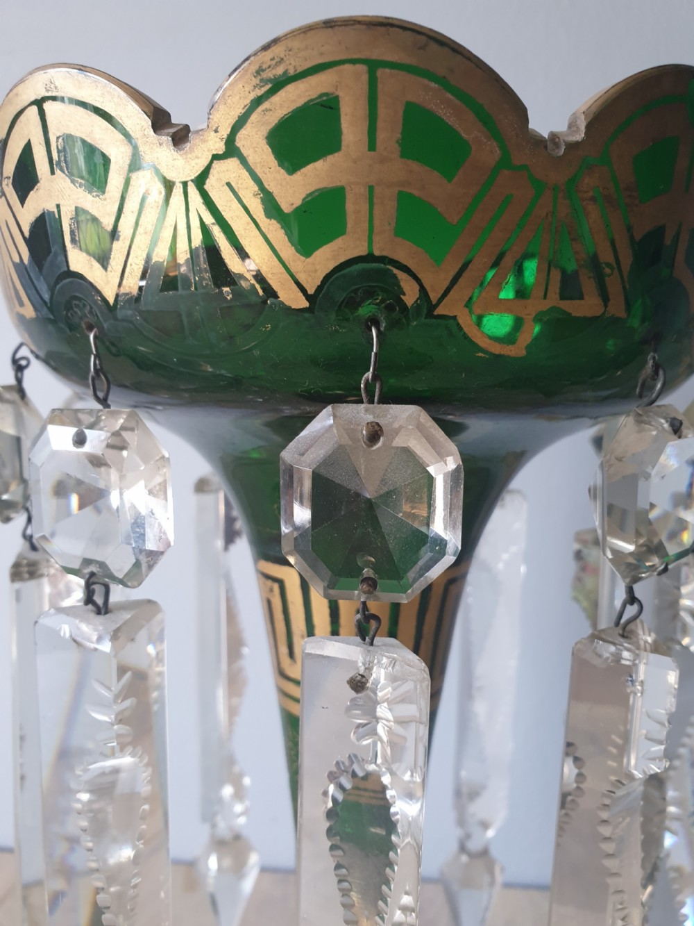 Victorian Green Crystal Lustres  View II