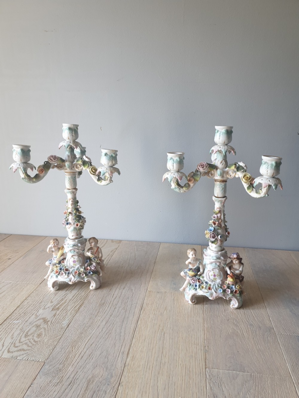 Stunning Pair of 19th Century Dresden Candelabra 