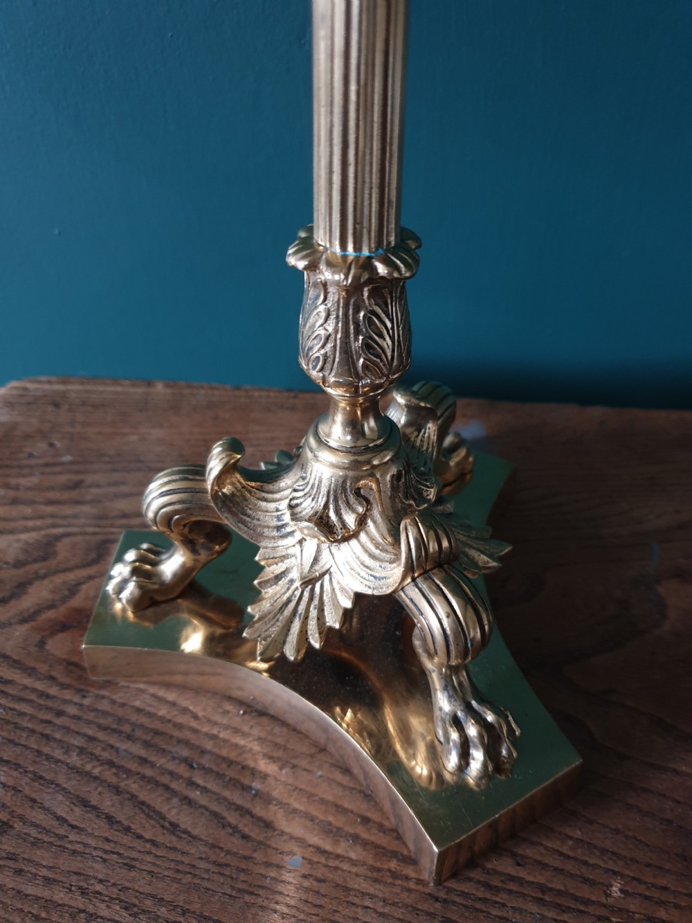 Ornate Claw Foot Cast Brass Pullman Table Lamp, Rewired and PAT tested  View II