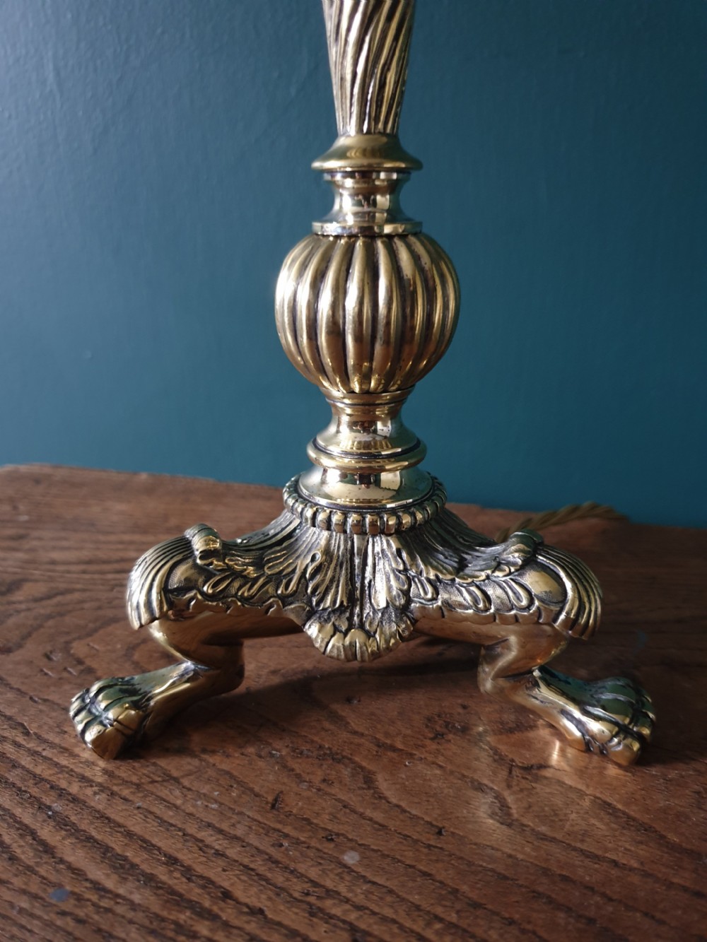 Heavy Cast Brass Claw Foot Table Lamp, Rewired and PAT tested  View II