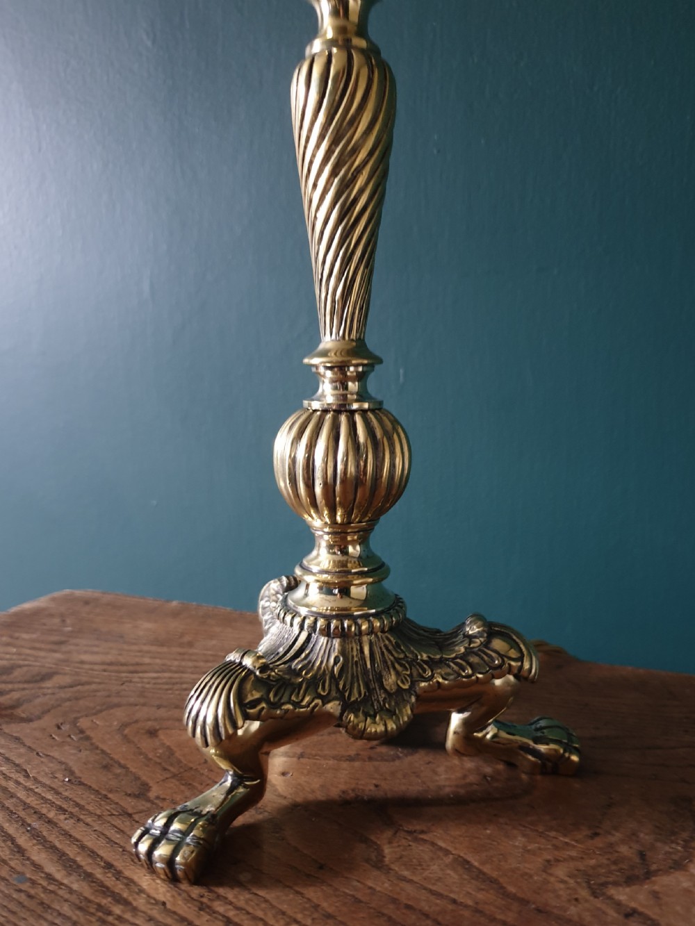 Heavy Cast Brass Claw Foot Table Lamp, Rewired and PAT tested  View V