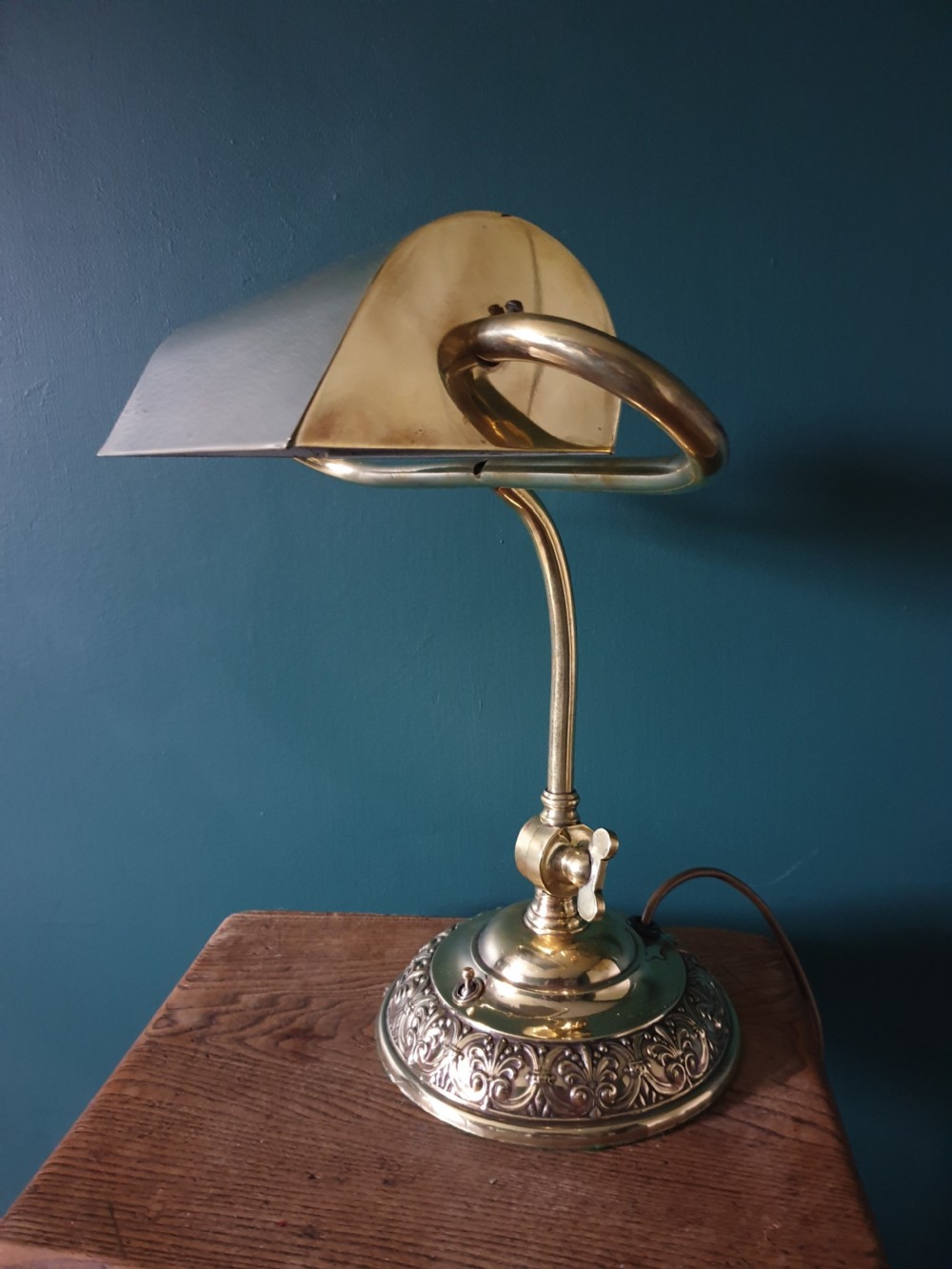 c1920 Brass Bankers Lamp, Rewired and PAT tested 