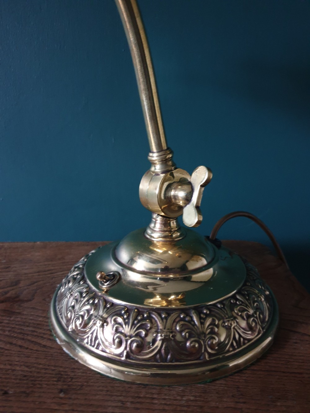 c1920 Brass Bankers Lamp, Rewired and PAT tested  View II