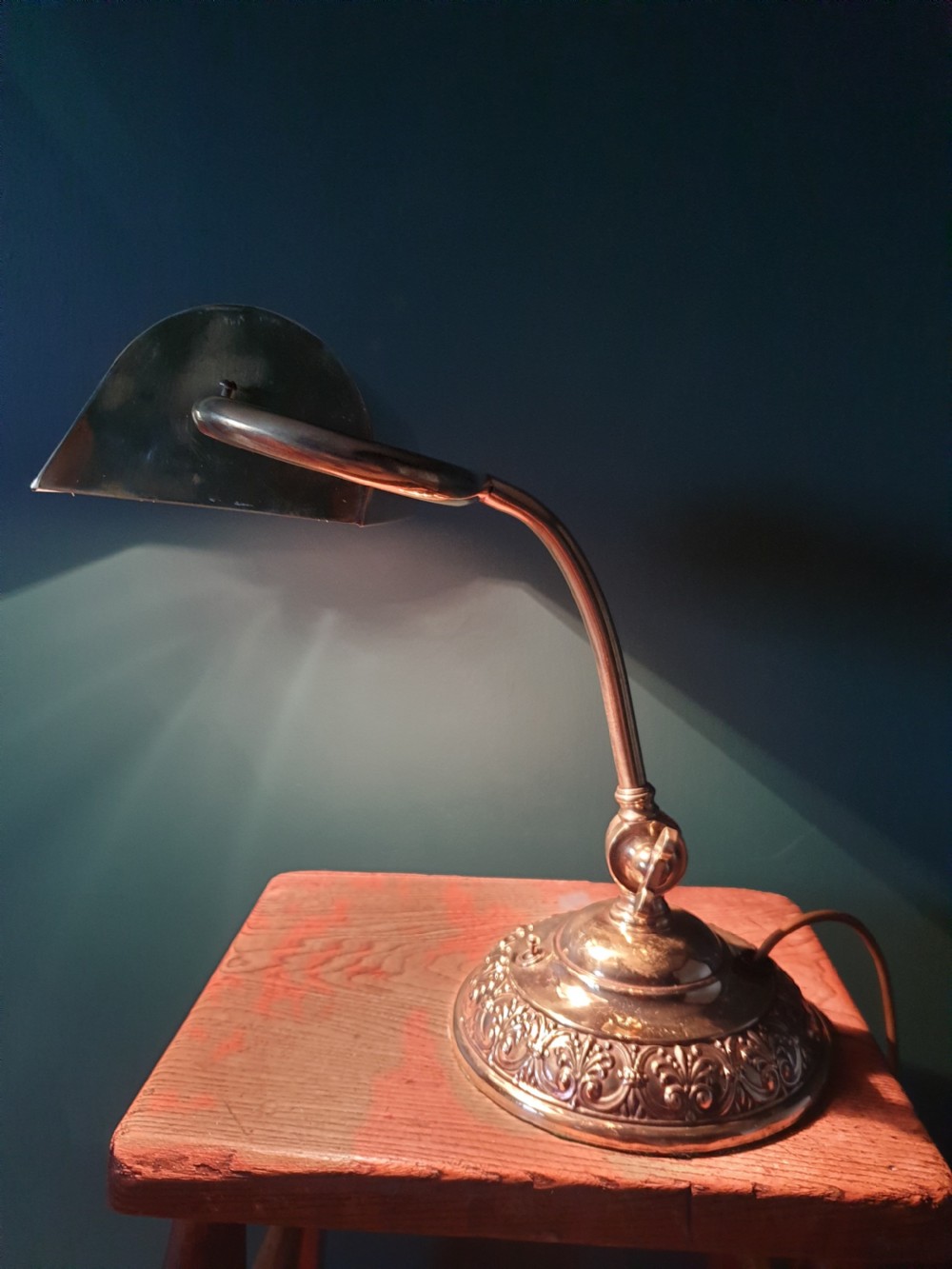 c1920 Brass Bankers Lamp, Rewired and PAT tested  View IV