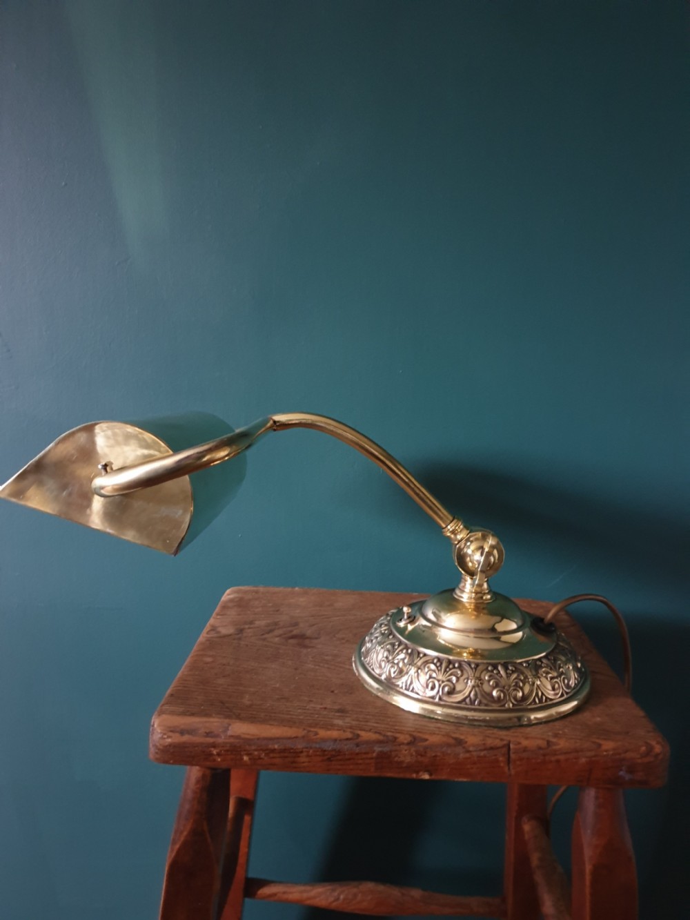 c1920 Brass Bankers Lamp, Rewired and PAT tested  View V