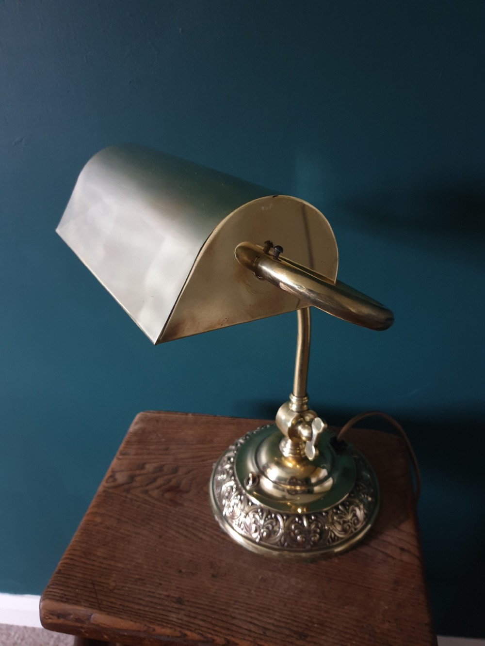 c1920 Brass Bankers Lamp, Rewired and PAT tested  View VI