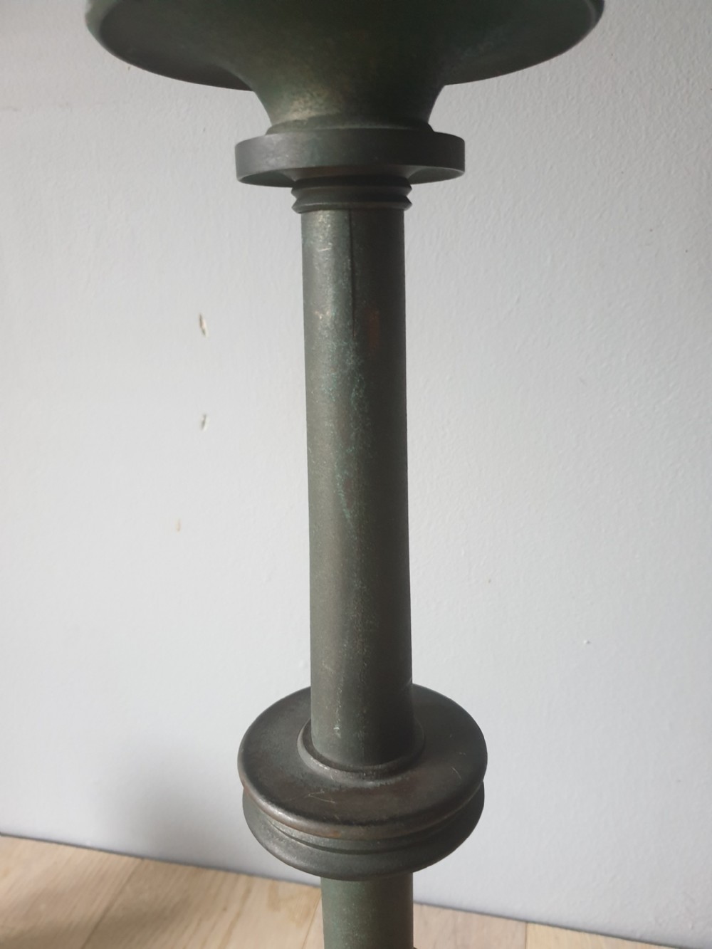 Pair of c1920 French Brass Candle Sticks with Verdigris View II