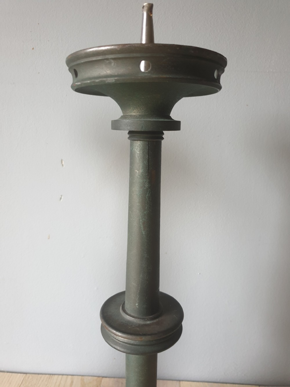 Pair of c1920 French Brass Candle Sticks with Verdigris View VI
