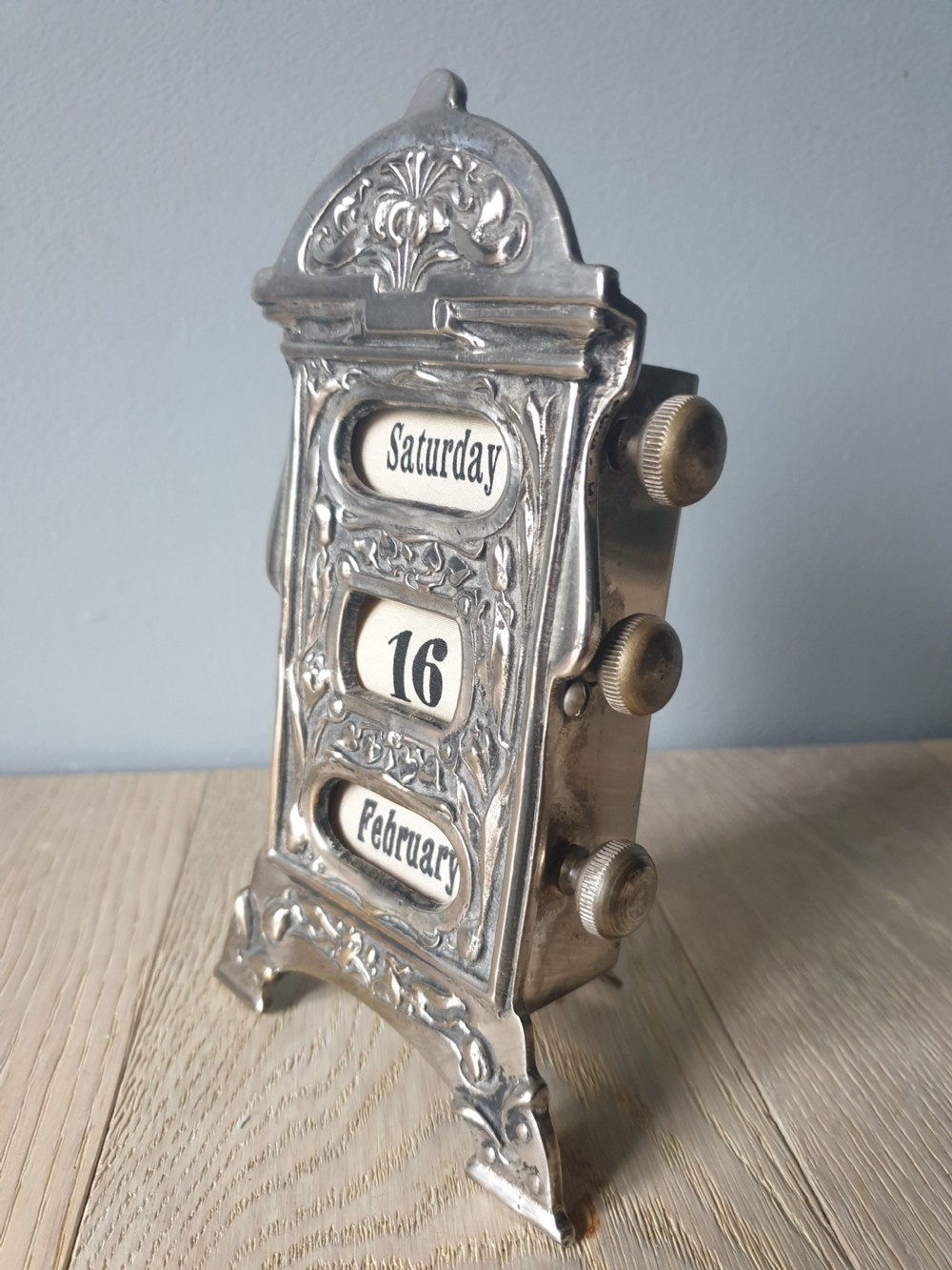 Art Nouveau Silver Plated Perpetual Desk Calendar  View II